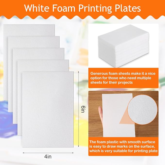 Pangda 100 Pcs White Foam Printing Plates, Foam Sheets Crafts Color Craft Board
