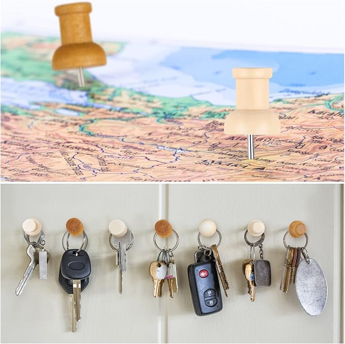 120Pcs Wooden Thumb Tacks, 7 Shapes Push Pins