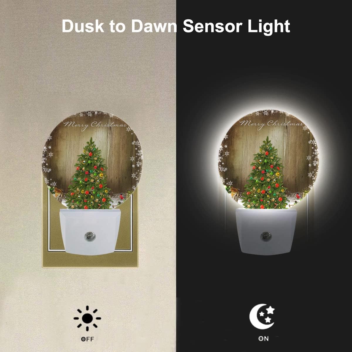 EKOBLA Winter Green Christmas Tree Night Lights Plug into Wall Holiday Presents Gift Boxes Snowflakes Plug-in Nightlights Auto Sensor LED Dusk to Dawn Light for Boys Girls Men Women