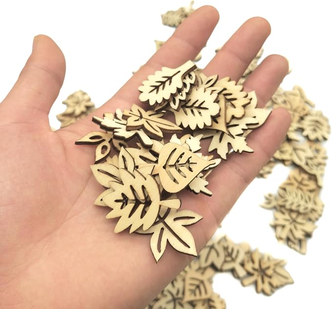 DIYOMR 200Pcs Hollow Wood Pieces Unfinished Wooden Vintage Embellishments