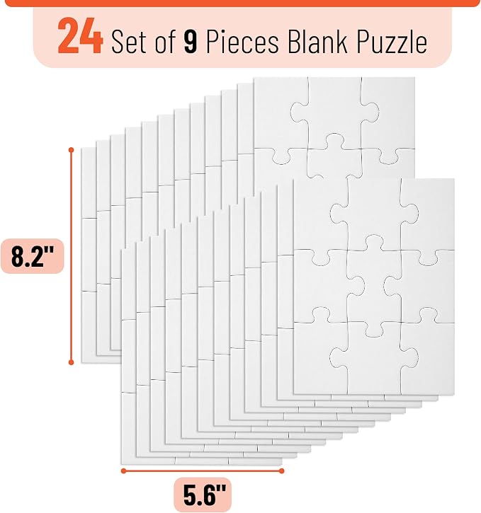 Mr. Pen- Blank Puzzle, 24 Pack, 9 Pieces/Pack, 5.5" x 4" | Blank Puzzles to