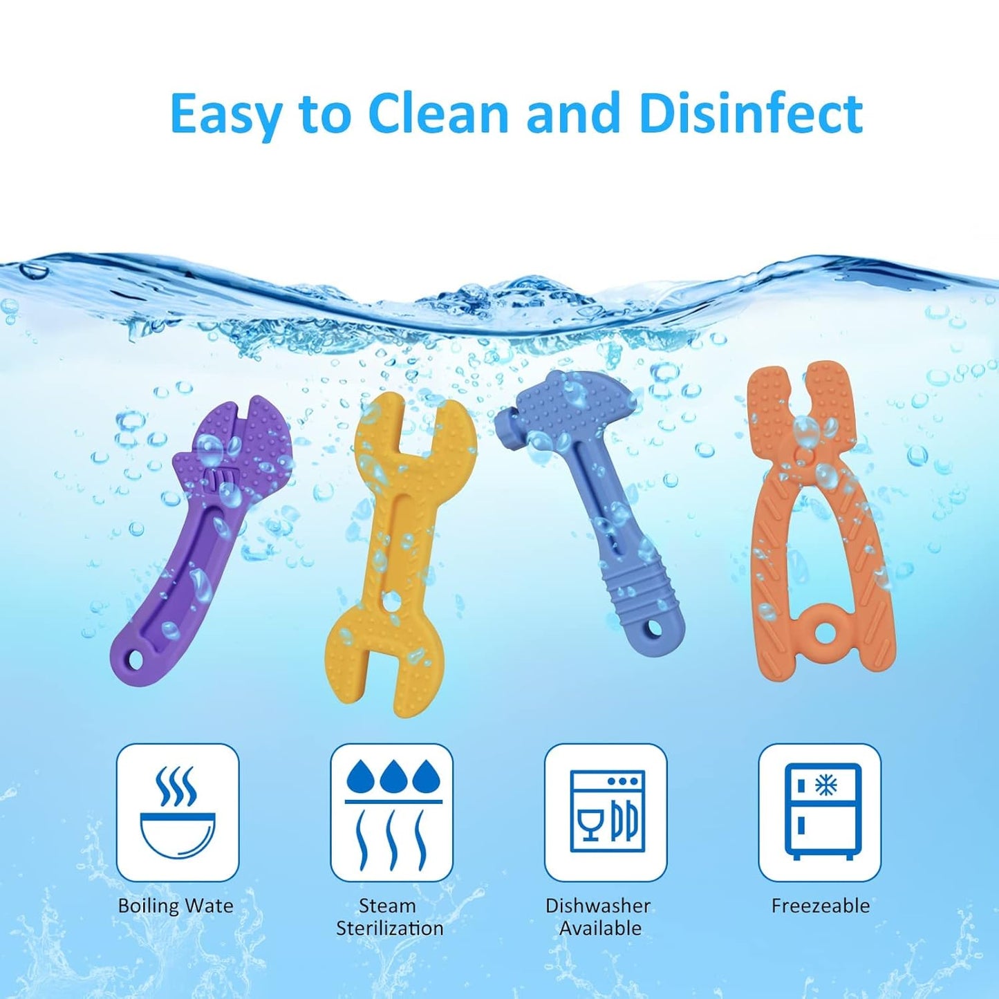 Haili Baby Teething Toys, Baby Teethers for 18+Months, Freezer BPA Free Silicone Teethers for Babies, Hammer Wrench Spanner Pliers Shape Teether Chew Toys