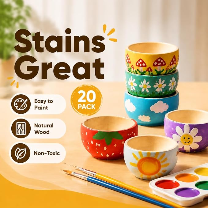 ZENFUN 20 Pack Wooden Pinch Bowls, Mini Unfinished Bowl Set