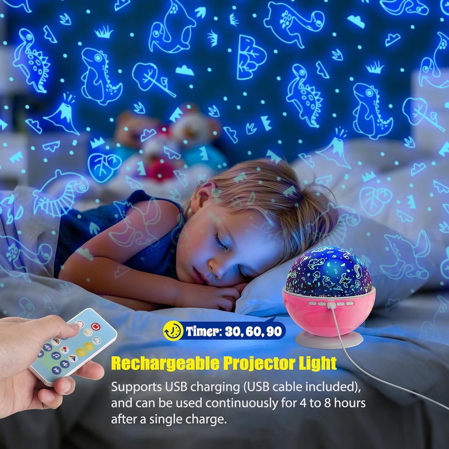 Night Light Projector, Night Light for Kids, Star Projector, 54 Light Color 360 Degree Rotation Kids Night light, Rechargeable Lamp for Bedroom, Light Projector Birthday Christmas Gifts for Boys Girls