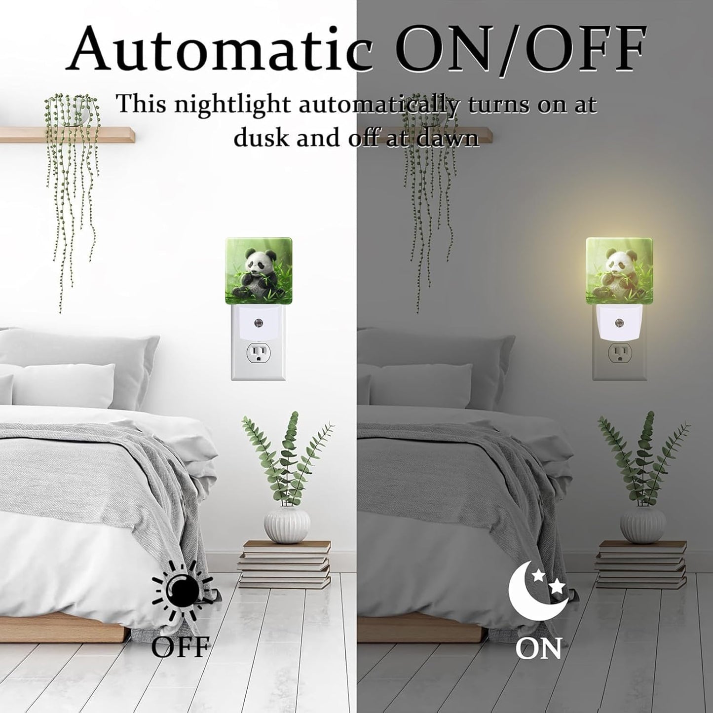 Cute Panda Eating Bamboo Night Light, Natural Animal Green Leaves Dusk to Dawn Night Light Plug in, 0.5W Energy Saving Sleep Friendly NightLight for Kids Boys Girls Home Decor