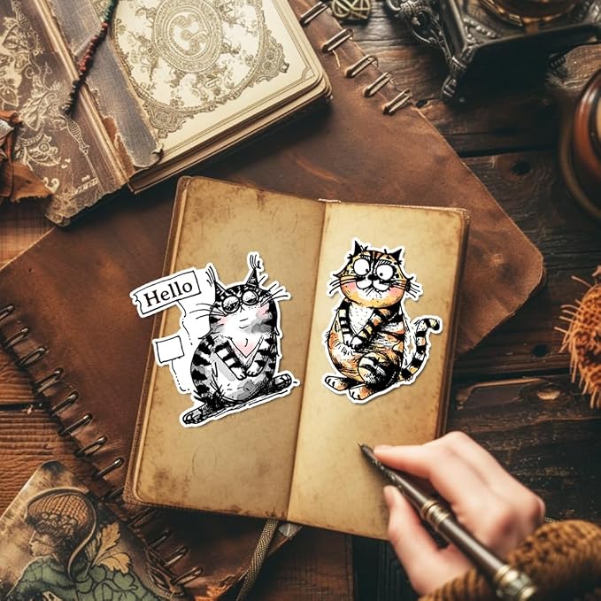 GLOBLELAND Coy Cat Clear Stamps Funny Cat Silicone Clear Stamp Seals Cartoon