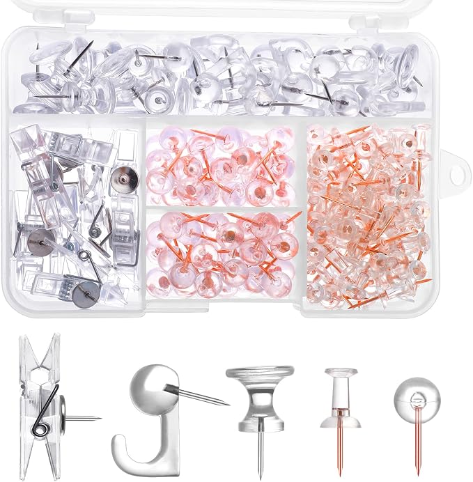 BESARME 200 Pcs Push Pins for Bulletin Board, Thumb Tacks for Cork Board | Clear