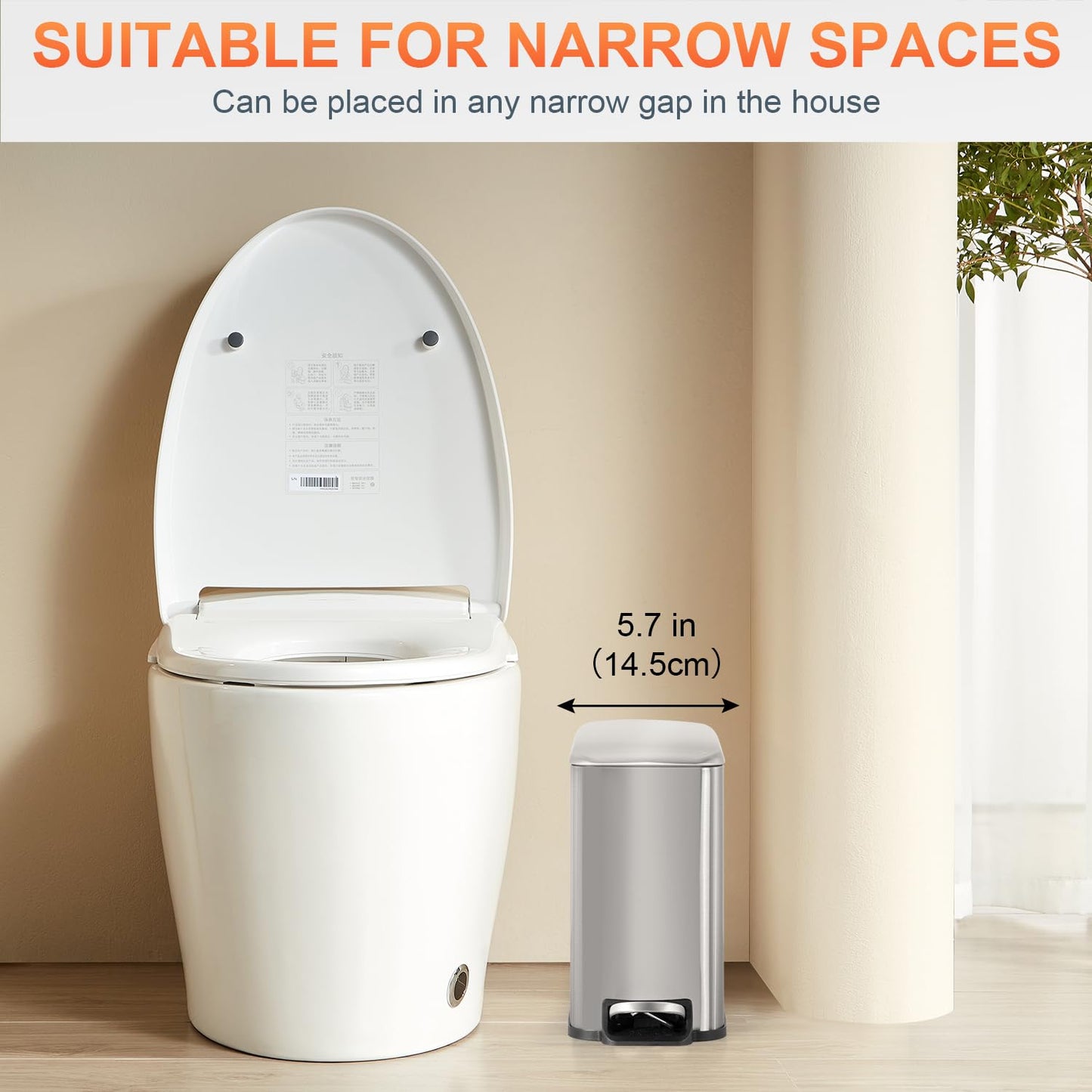 PayLessHere 1.3 Gallon Trash Can Kitchen Trash Can Stainless Steel Garbage Can with Removable Plastic Inner Bucket Lid Foot Pedal for Home Kitchen Bedroom Bathroom (2, Stainless Steel)