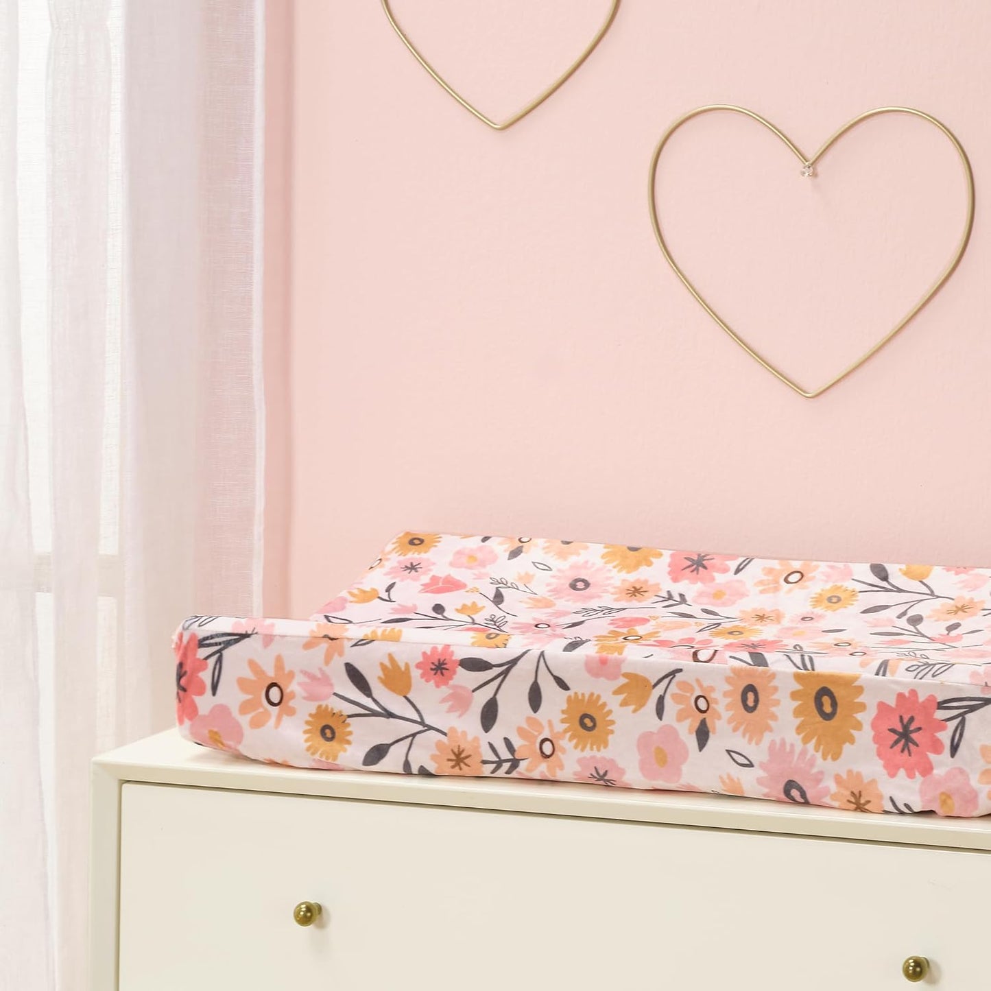 Lambs & Ivy Little Garden Ultra-Soft Pink Minky Floral Baby Changing Pad Cover