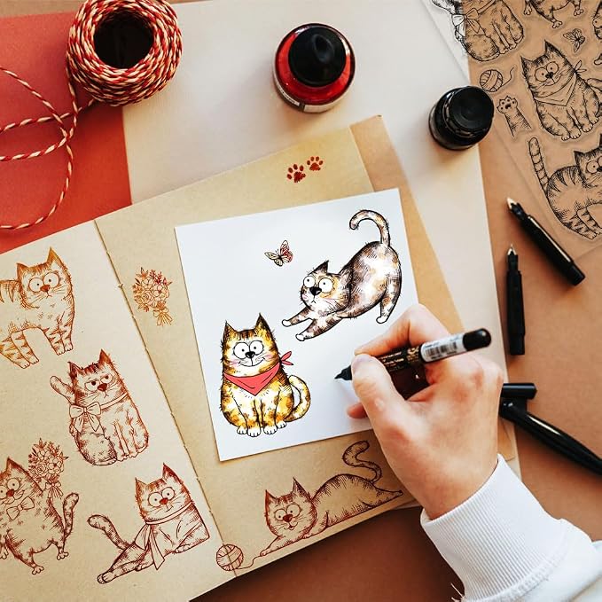 GLOBLELAND 8.3x5.8in Cartoon Flower Cat Clear Stamps