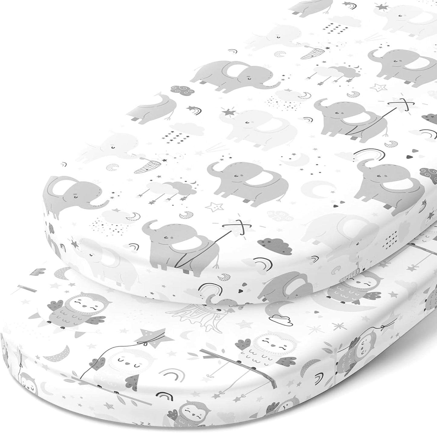 Bassinet Sheets for Dream on Me Karley and Lacy Portable Oval Bassinet – Snuggly Soft 100% Jersey Cotton Fitted Sheets – 2 Pack – Grey