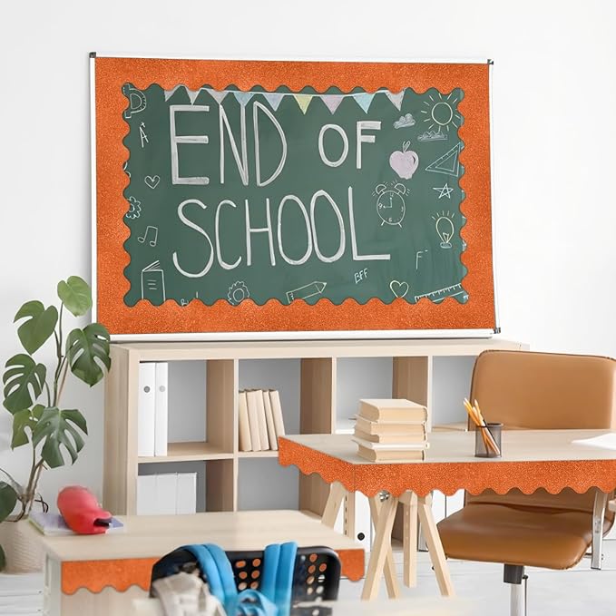 70Ft Shine Orange Bulletin Board Borders，Scalloped Poster Boards Decorations
