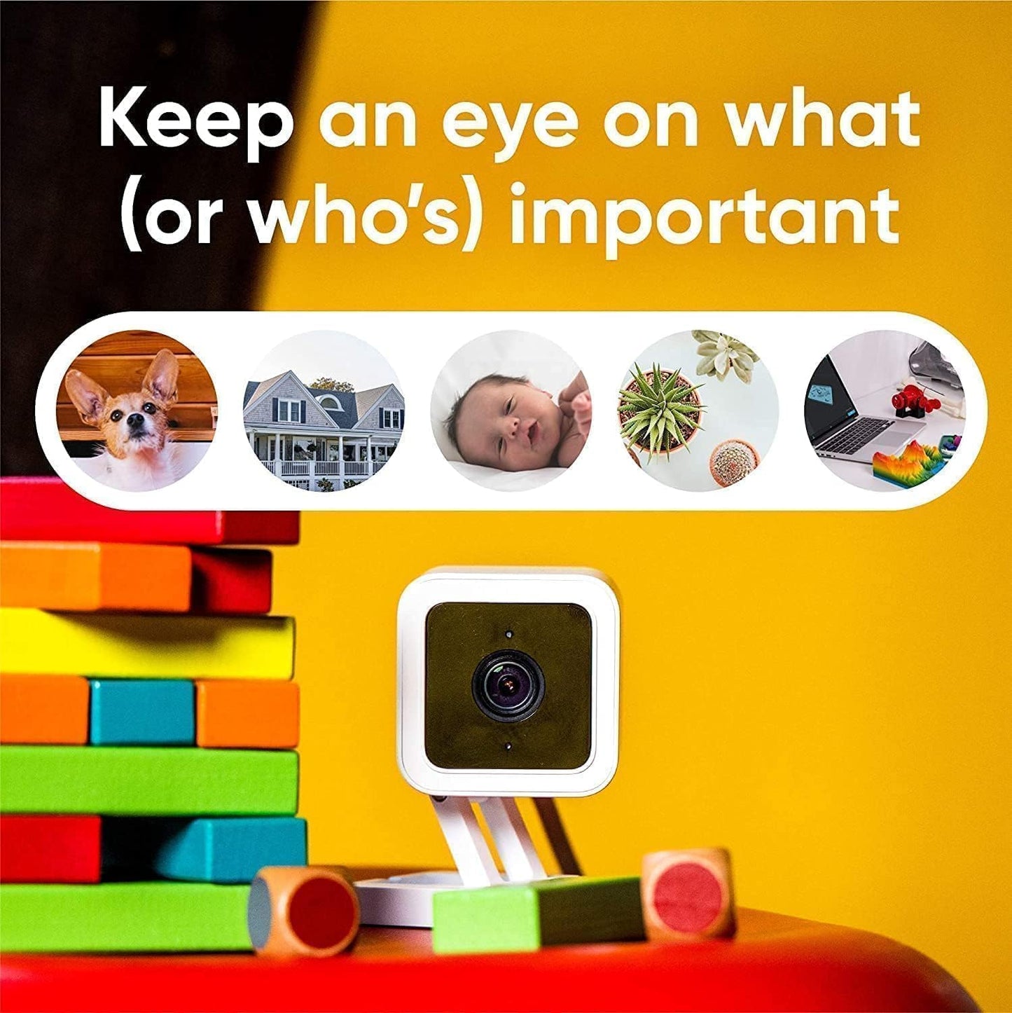 Cam V3 Smart Home Security Camera, Indoor/Outdoor Use, IP65-Rated, 1080p Plug-in, Color Night Vision, Motion Detection, Two Way Audio, Compatible with Alexa, Google Assistant, Cam V3+256GB SD Card