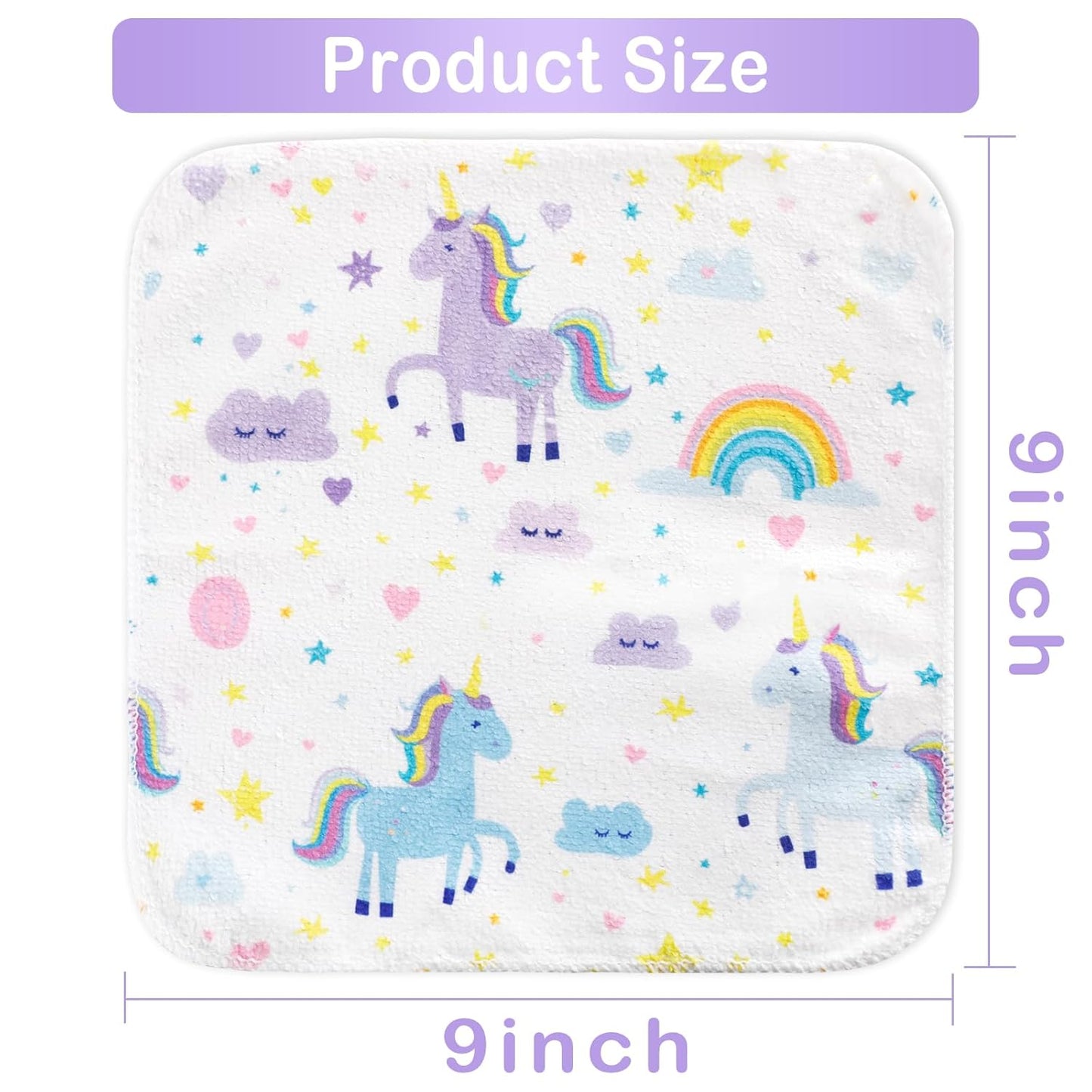 Baby Washcloths, 24Pack Baby Wash Cloths Extra Soft & Ultra Absorbent, Baby Towels and Washcloths Face Towels for Unisex Boys Girls Body, Washclothes Gentle on Sensitive Skin, 9x9 Rainbow Unicorn