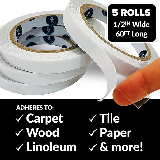 HIPPIE CRAFTER 5 Pack Clear Double Sided Tape, 1/2 Inch Wide Heavy-Duty Adhesive