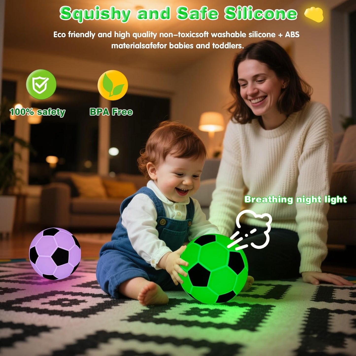 Soccer Silicone Night Light for Kids , 9 Colors with Remote Timer, Dimmable Rechargeable Baby Night Lights for Nursery, Battery Operated Lamp for Bedroom, Girls and Boys, Toddler, Baby Gifts (5.12 IN)