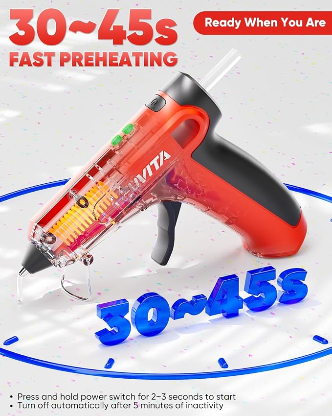 4V Red Cordless Hot Glue Gun Kit, 30-Piece Glue Sticks | 2600mAh Built-In