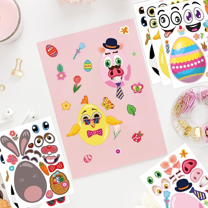 24 Sheets of Easter Stickers for Kids: 6 Unique Colorful Eggs Designs for