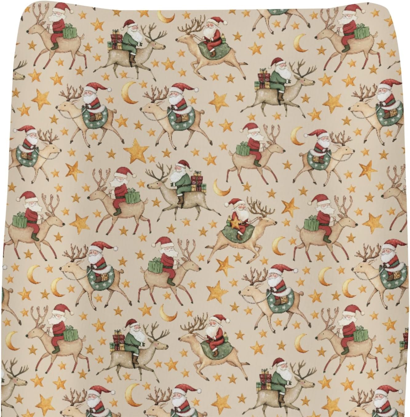 Cute Christmas Santa Claus Reindeer Baby Changing Pad Covers for Boy Girl Vintage Santa Gifts Stars Moon Fitted Changing Table Mats Winter Holiday Festive Soft Diaper Change Table Sheets 32''×16''