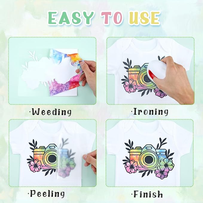 Tintnut Spring Tie Dye Heat Transfer Vinyl, PU HTV sheets, easy cut & weed