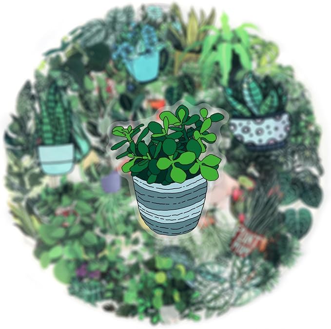 50PCS Green Plant Transparent Stickers, Potted Plant Floral Decals Stickers