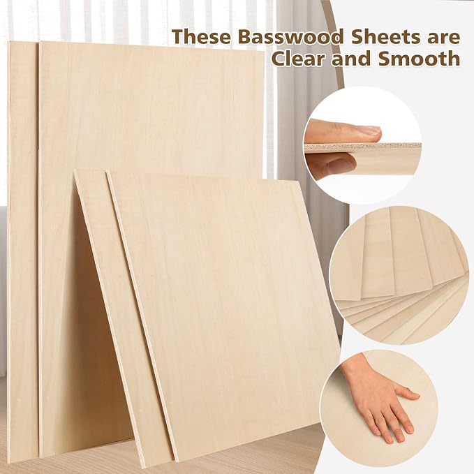 Adrattnay 24Pcs Large Basswood Sheets 12 x 18 x 1/8” - 3mm Plywood
