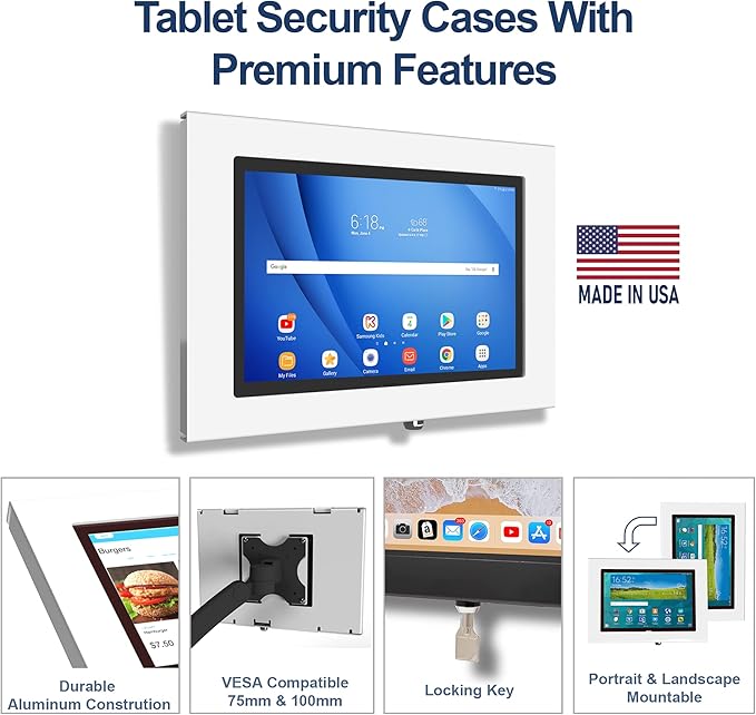 TABcare Locking Anti-Theft Metal Case for Samsung Galaxy TAB E 9.6 Tablet for Kiosk, POS, Store, Show Display, Time Clock (TAB E 9.6, Black)
