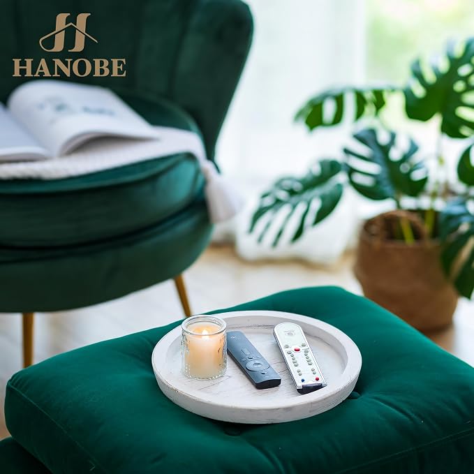 Hanobe Wooden Tray for Coffee Table: Candle Holder Plate Round Decorative