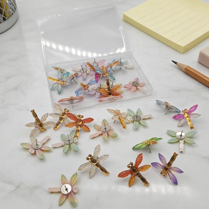 30 Pcs Colorful Resin Dragonfly Push Pins, Insect Thumb Tacks