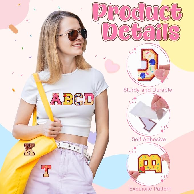 WILLBOND 52 Pcs Donut Alphabet Patches 2.8 Inch Self Adhesive Letter Patches