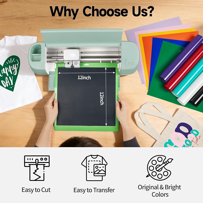 TECKWRAP Heat Transfer Vinyl for T-Shirts 11 PCS 12"x12" Easy Cut & Weed | PU