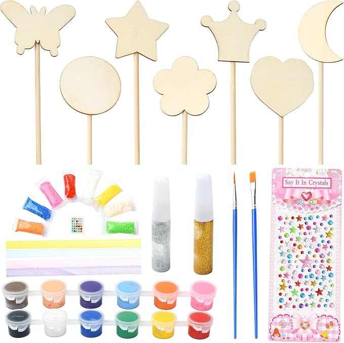14 pcs Princess Wand Theme Undyed Wooden Cutouts Flower Crown Butterfly Star
