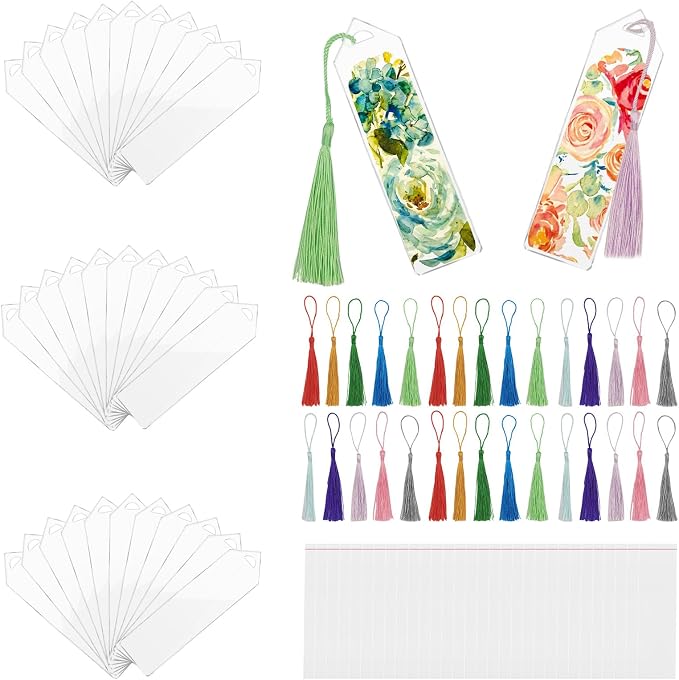 90Pcs Acrylic Bookmark Blanks Kit-30 Set Clear Acrylic Bookmarks 6" x 1.6"