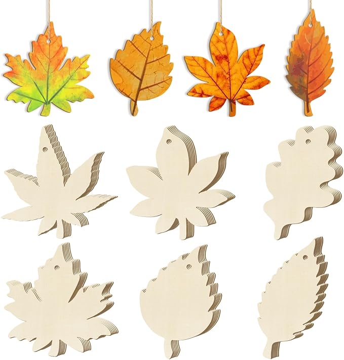 36PCS Wooden Fall Ornaments to Paint Thanksgiving Decorations, 6 Styles DIY