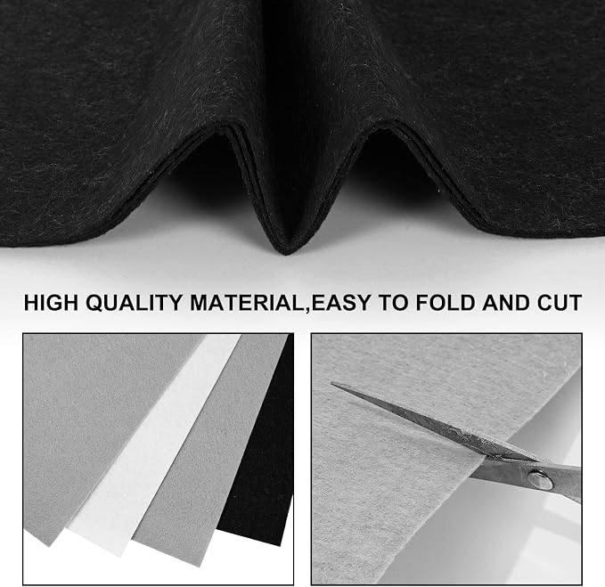 Whaline 18Pcs Felt Fabric Sheets Soft Thick Assorted Black Grey White Craft