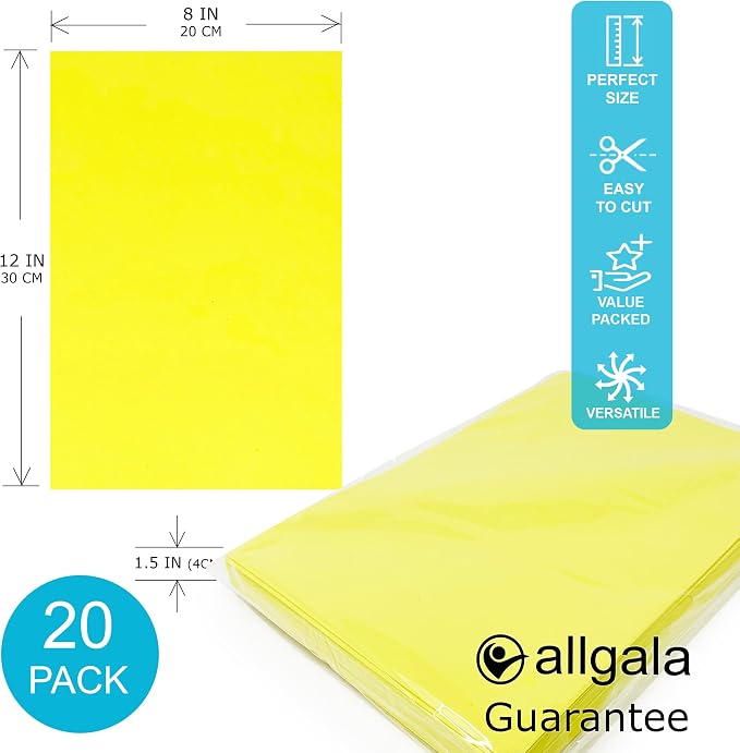 Allgala 20-Value-Pack EVA Foam Paper 8x12 Inch Sheets-Yellow-CF85301