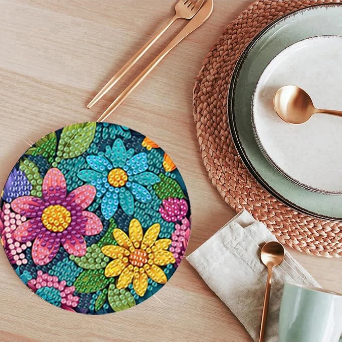 ijbnhd 8 Pcs Flowers Diamond Art Coasters