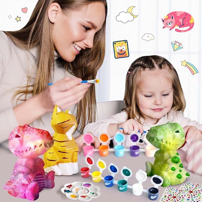 Goody King Paint Your Own Cat & Dinosaur Lamp Kit, Arts & Crafts