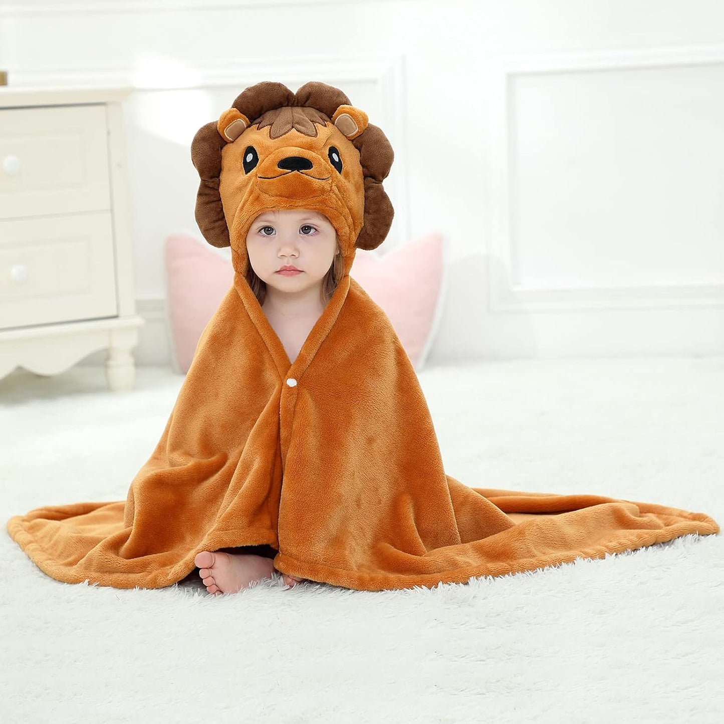 Wearable Blanket Hoodie for Kids Toddlers Hooded Towels Soft Cozy Flannel Wearable Throw Blanket Hoodie for Boys Girls Birthday Gifts (Lion 50 * 40)