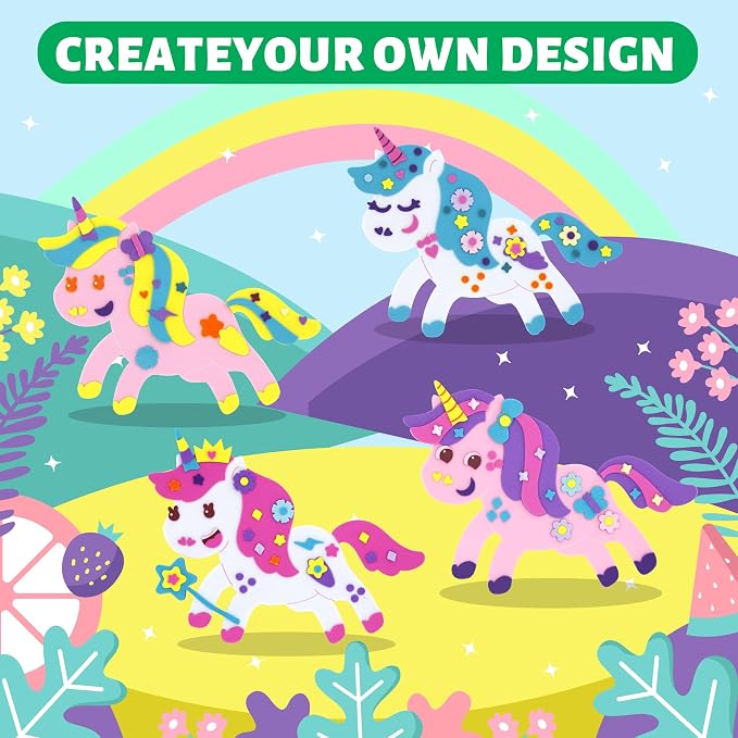VKPI 4 Pieces EVA Foam Art Crafts Gift Kit, Make Create Your Own Unicorns