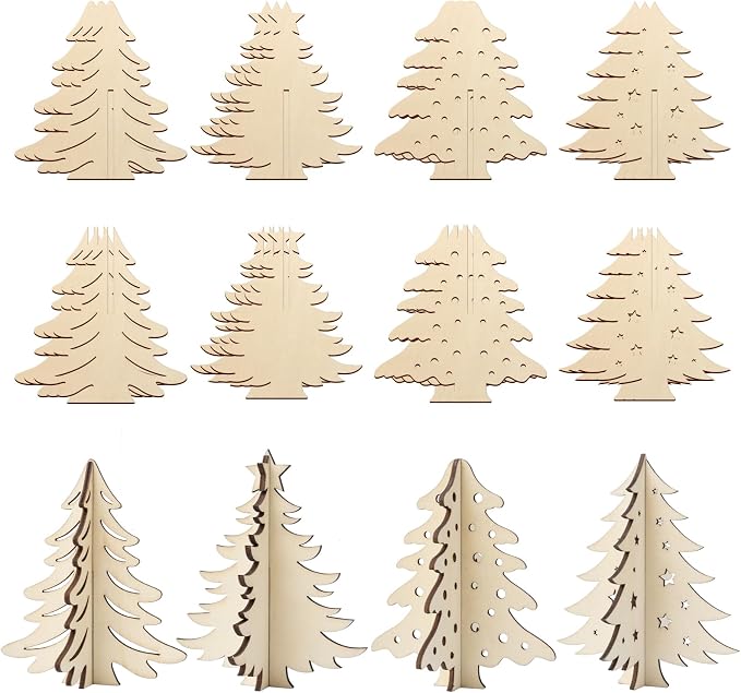 COCHIE DIY 3D Christmas Tree Wood Crafts to Paint, Paintable Unfinished Wooden