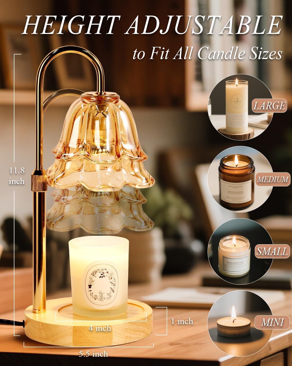 Flower Candle Warmer Lamp with Timer Dimmable, Christmas Birthday Gifts for Women Mom, Candle Warming Light Height Adjustable, Wax Melt Warmer for Jar Scented Candles, Housewarming Candle Lamp