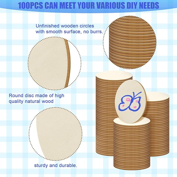 100 Pieces Unfinished Wood Circle