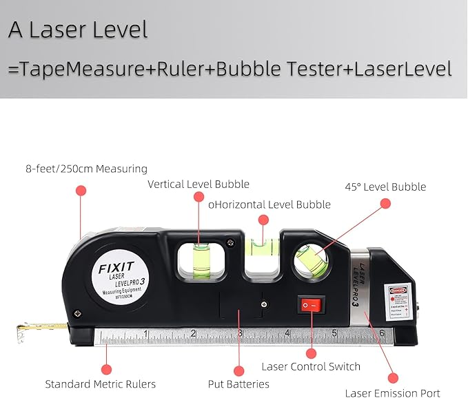 Laser Level Line Tool, Standard Cross Line Laser Leveler Beam Kit |