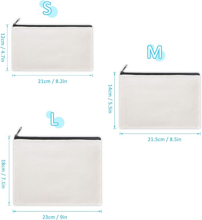 12 Pieces White Cotton Canvas Makeup Bag, Blank DIY Craft Bag
