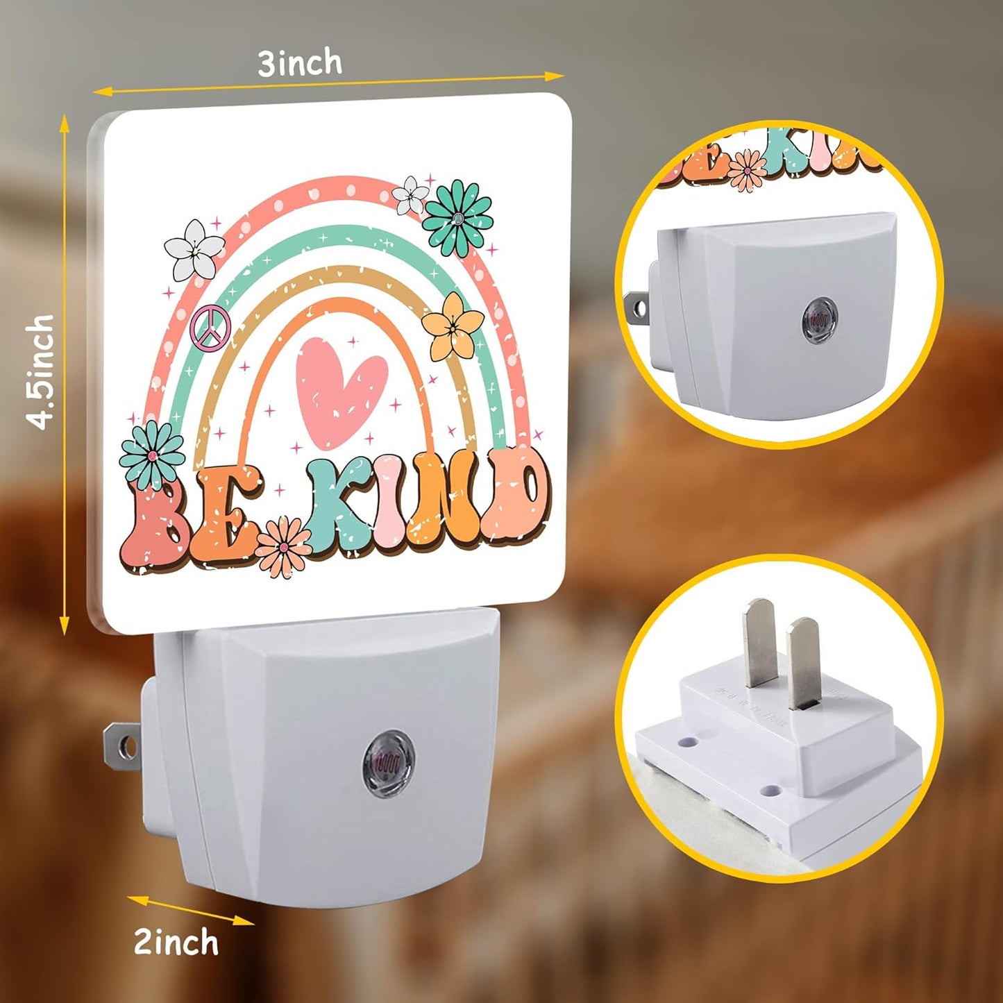 Be Kind Night Light Plug into Wall with Dusk to Dawn Sensor Rainbow Flower Heart Energy Efficient LED Nightlight for Women Girls Boys Room Decor,Hallway,Kitchen,Bathroom,Nursery,Stairs