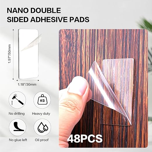 48PCS Nano Double Sided Adhesive Pads, Waterproof No Damage Removable Heavy