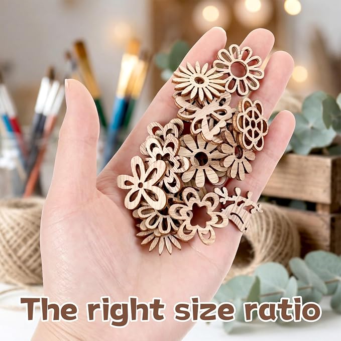 100 PCS Unfinished Wood Crafts Wood Slice Leaf Bird Flowers Butterfly Pattern