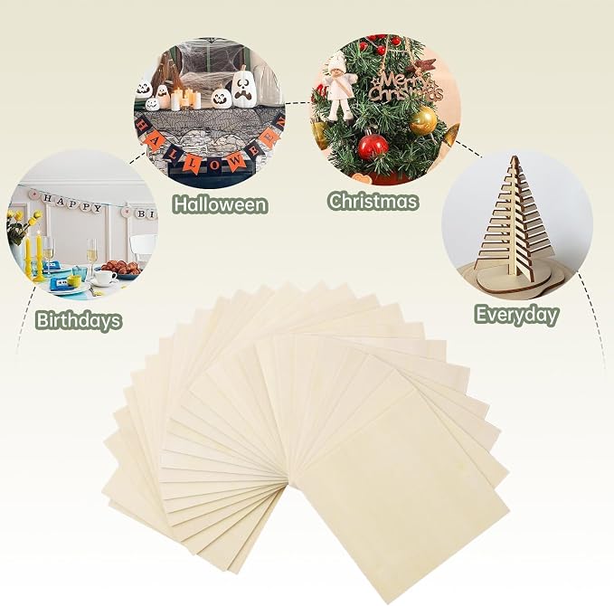 4 Pack Plywood Sheets, 17.1" x 17.1"x 5/64" Basswood Sheets | 2mm Basswood