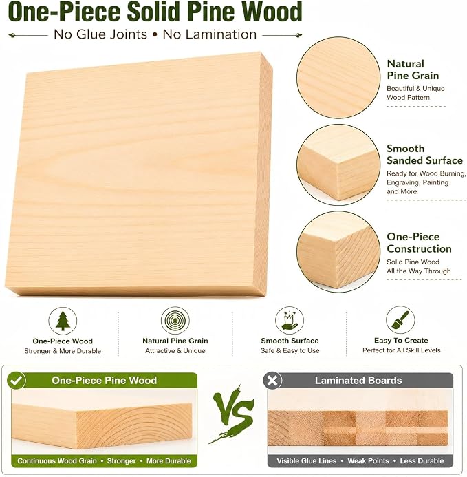 4 PCS Solid Pine Wood Blocks, Laser Engraving, DIY Signs, Home Decor and Craft